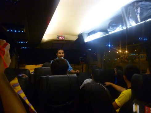 Bus with the tourist guide